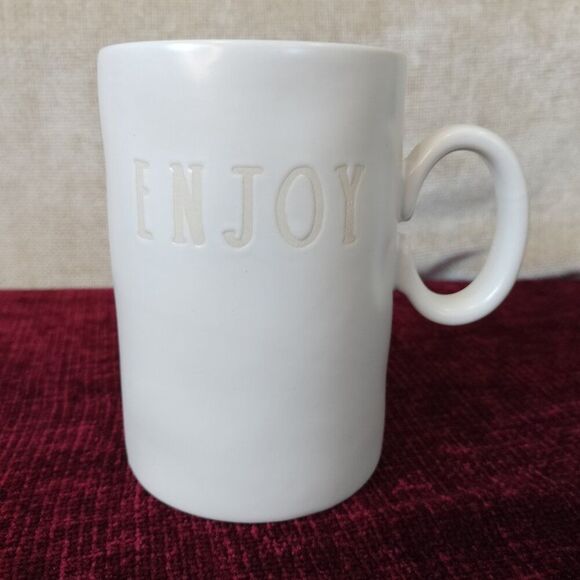 RARE White Rae Dunn Studio Boutique by Magenta ENJOY Coffee Mug - Picture 1 of 6